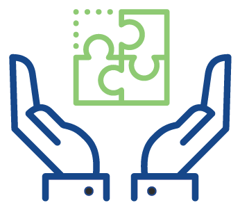 This is two hands under puzzle pieces representing continuous improvement.