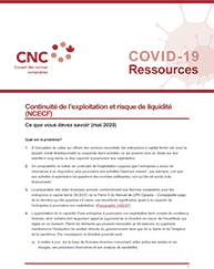 Conseil des normes comptables - COVID-19 Ressources - Continuité de l’exploitation et risque de liquidité (NCECF) - Ce que vous devez savoir (mai 2020) 