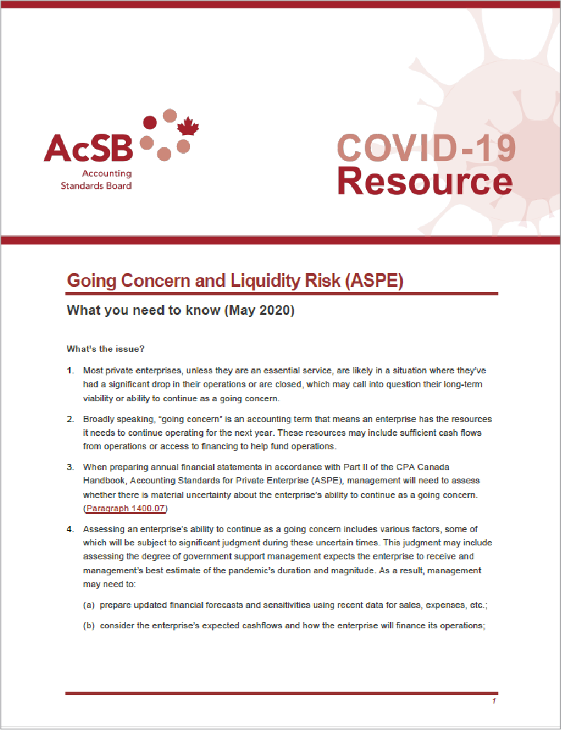 Cover Image of Going Concern and Liquidity Risk (ASPE)