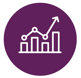 Bar graph with bars getting larger and arrow going up